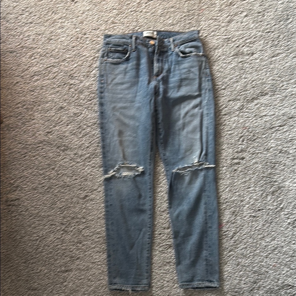 High-Waisted Distressed Blue Jeans